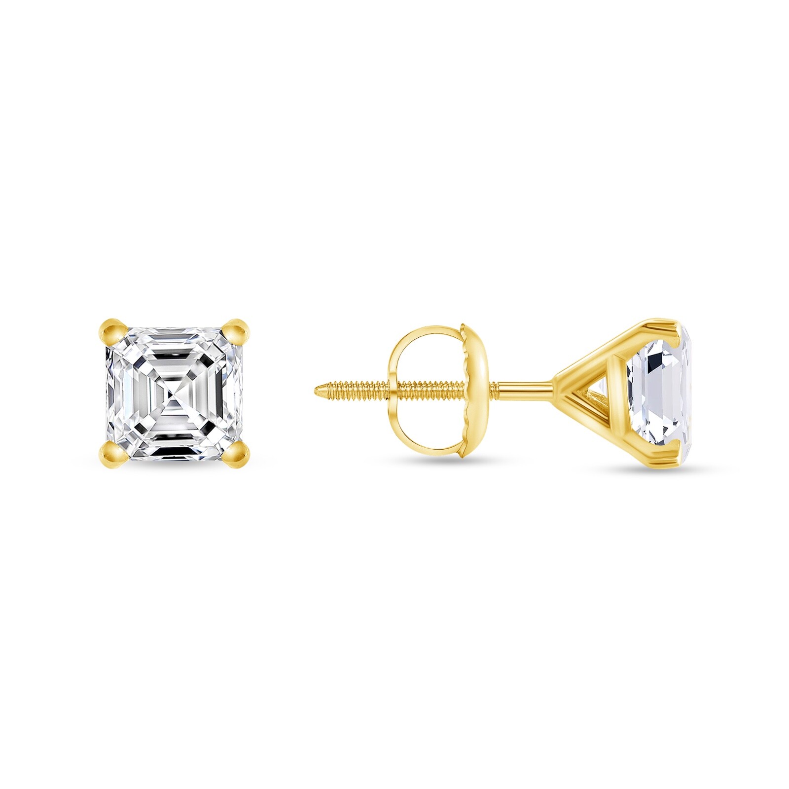 1/2 Ct Asscher Lab Grown Diamond Earrings 14K Yellow Gold E/VVS Martini Screw