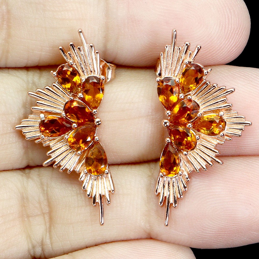 925 Sterling Silver Earrings Pear Citrine 5x3mm Natural Gemstone Jewelry