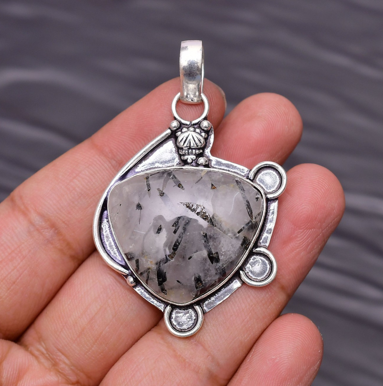 Black Rutile Gemstone 925 Sterling Silver Jewelry Pendant 2.08″