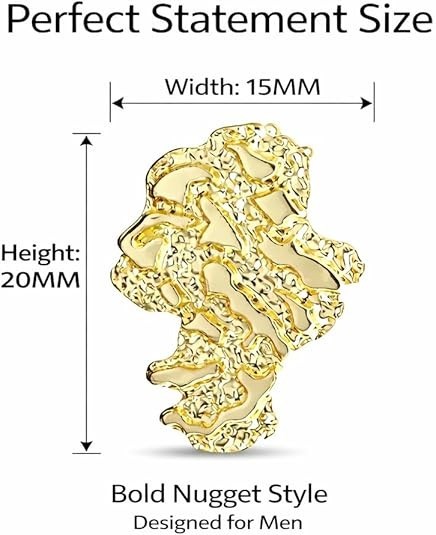 Gold Nugget Earrings Gold Earrings for Men 925 Sterling Silver, 14K Gold Plated