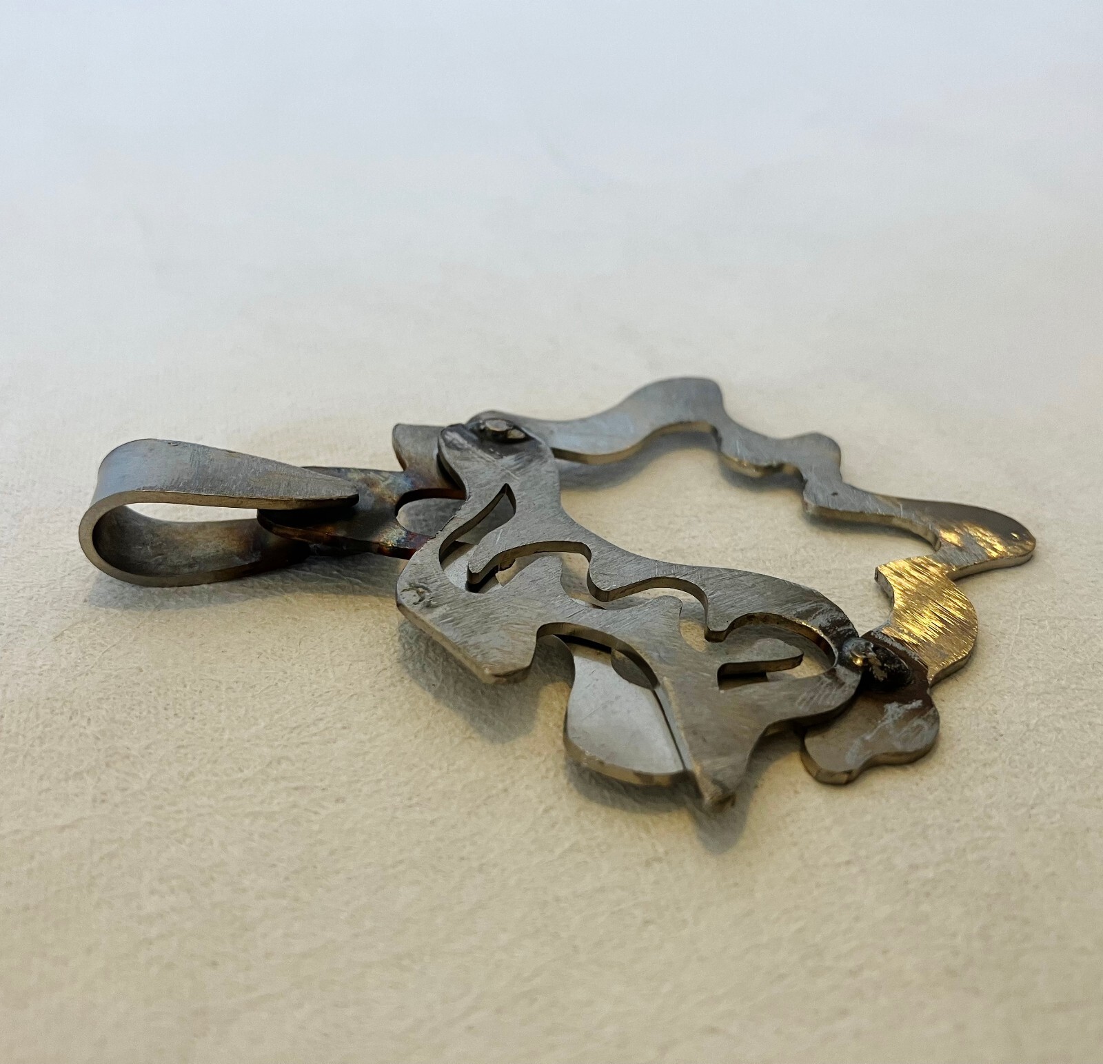 Open Free Form Pendant One Of A Kind Stainless Steel Unique Handmade Chunky New