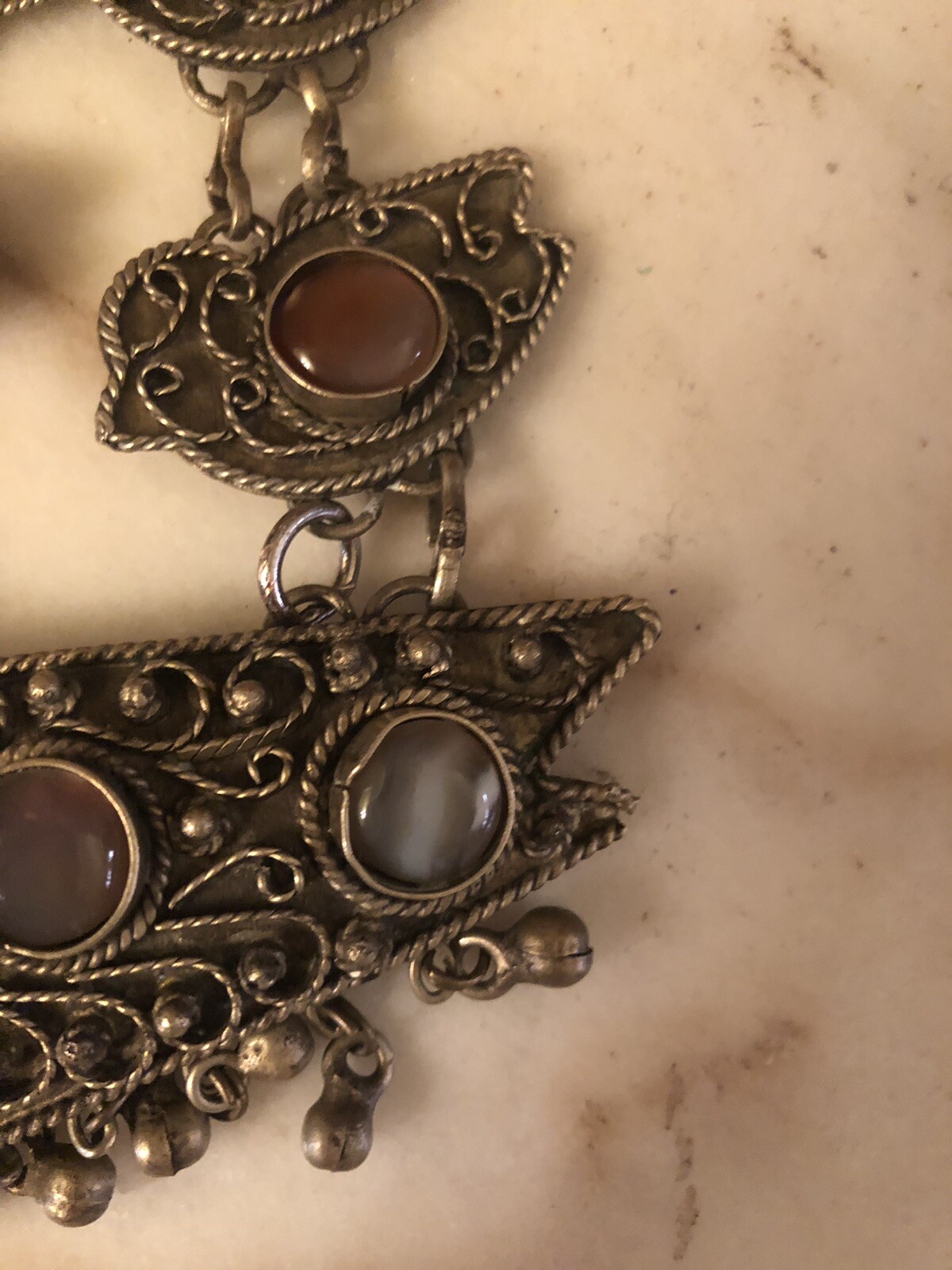 Antique Multi Birds Metal + Gem Stone India ? Ethnic Necklace Unusual Look Cool
