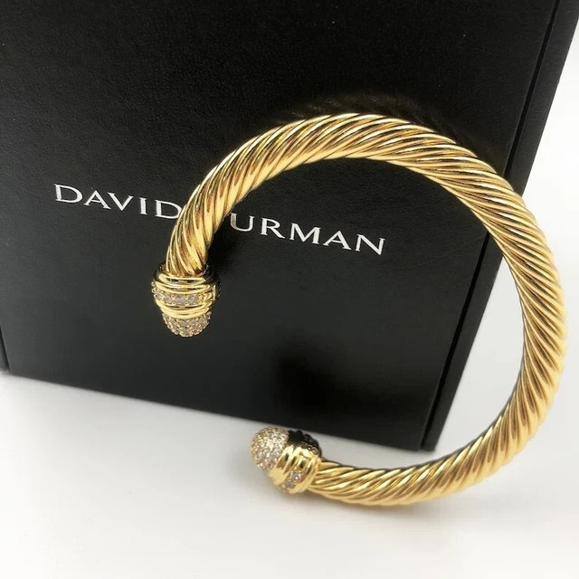 David Yurman7mm Cable Cuff w/ Diamonds & 18K Gold bracelet