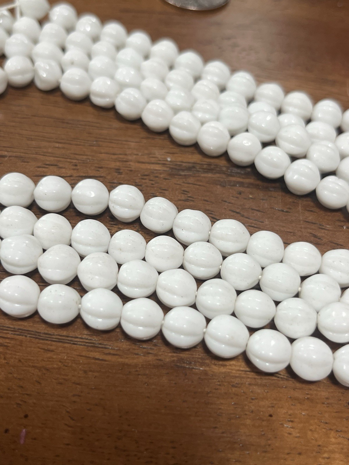 Vintage White Milk glass Pumpkin Shape Molded Glass beads 1940s Era Lot Of 25