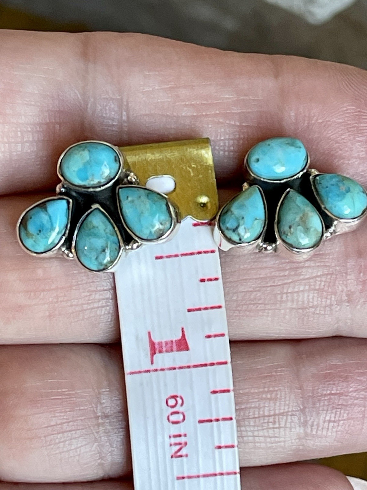 Native American Style Sterling Silver Turquoise Cluster Earrings Southwest Boho