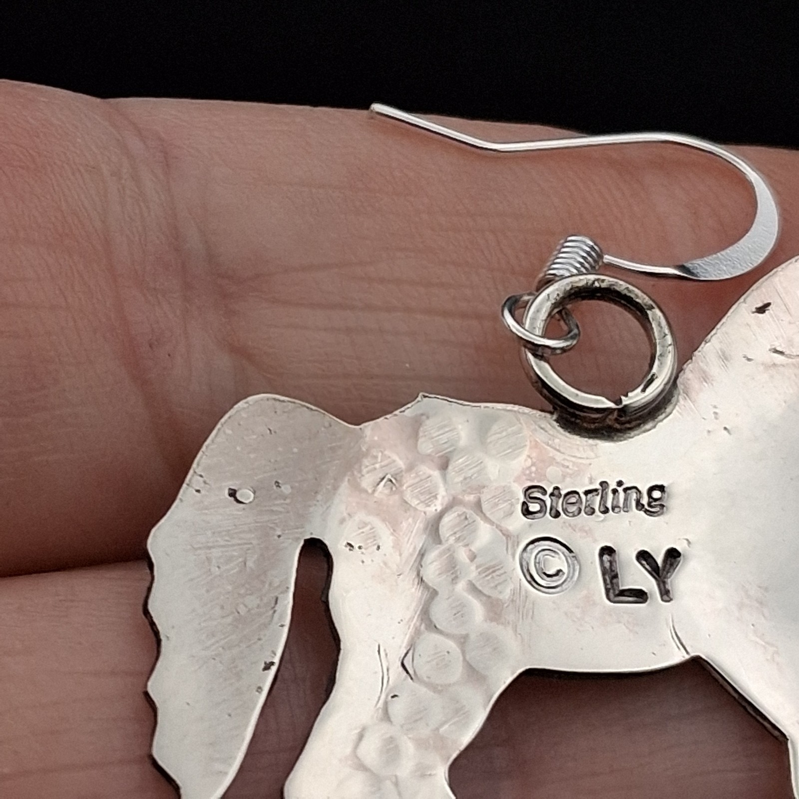 Native American Sterling Silver Horse Dangle Earrings Louise Yazzie Signed LY