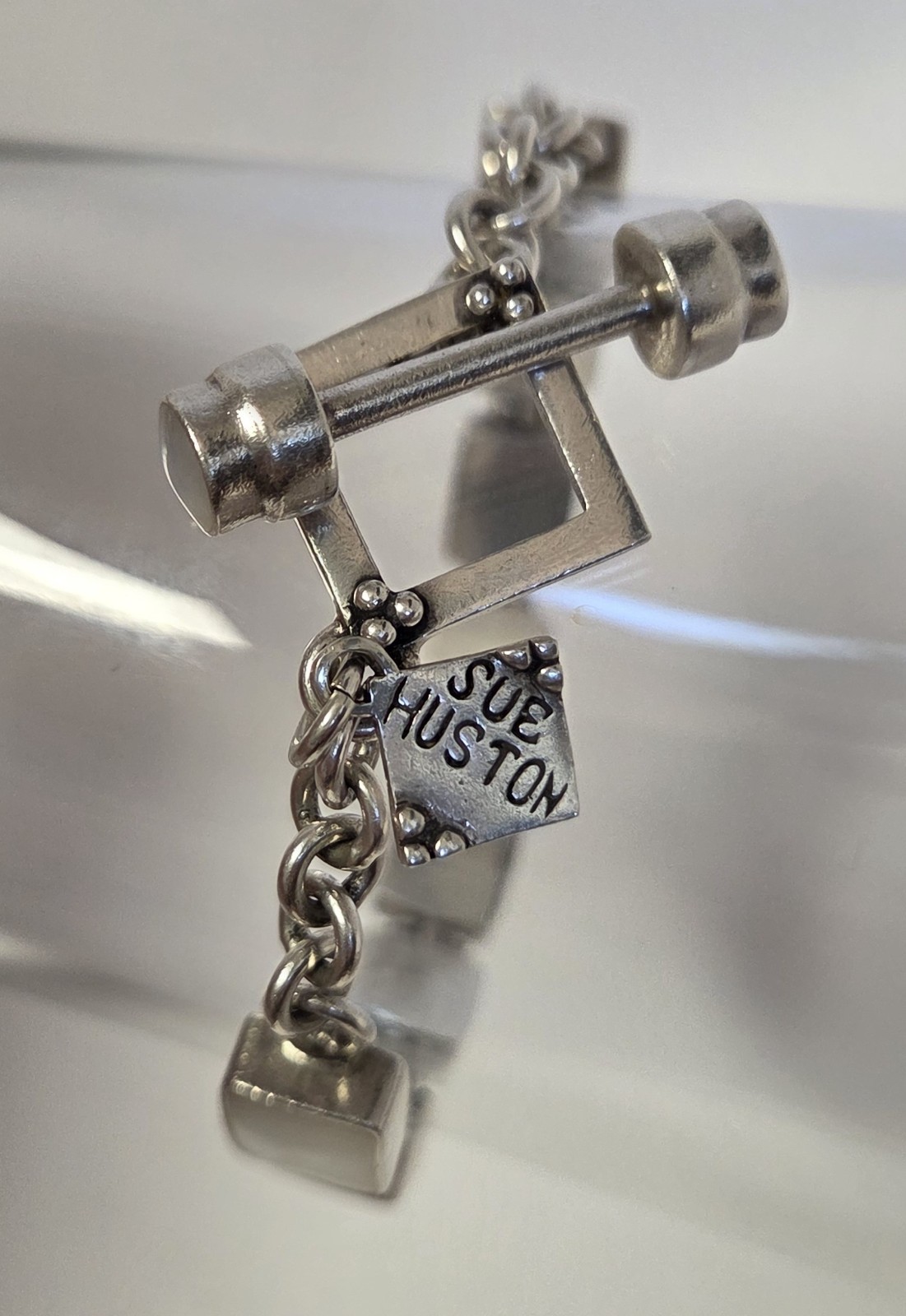 SUE HUSTON Sterling Silver Shell Inlay Bracelet 925 MOP Toggle Clasp 7″ L x3/8″w