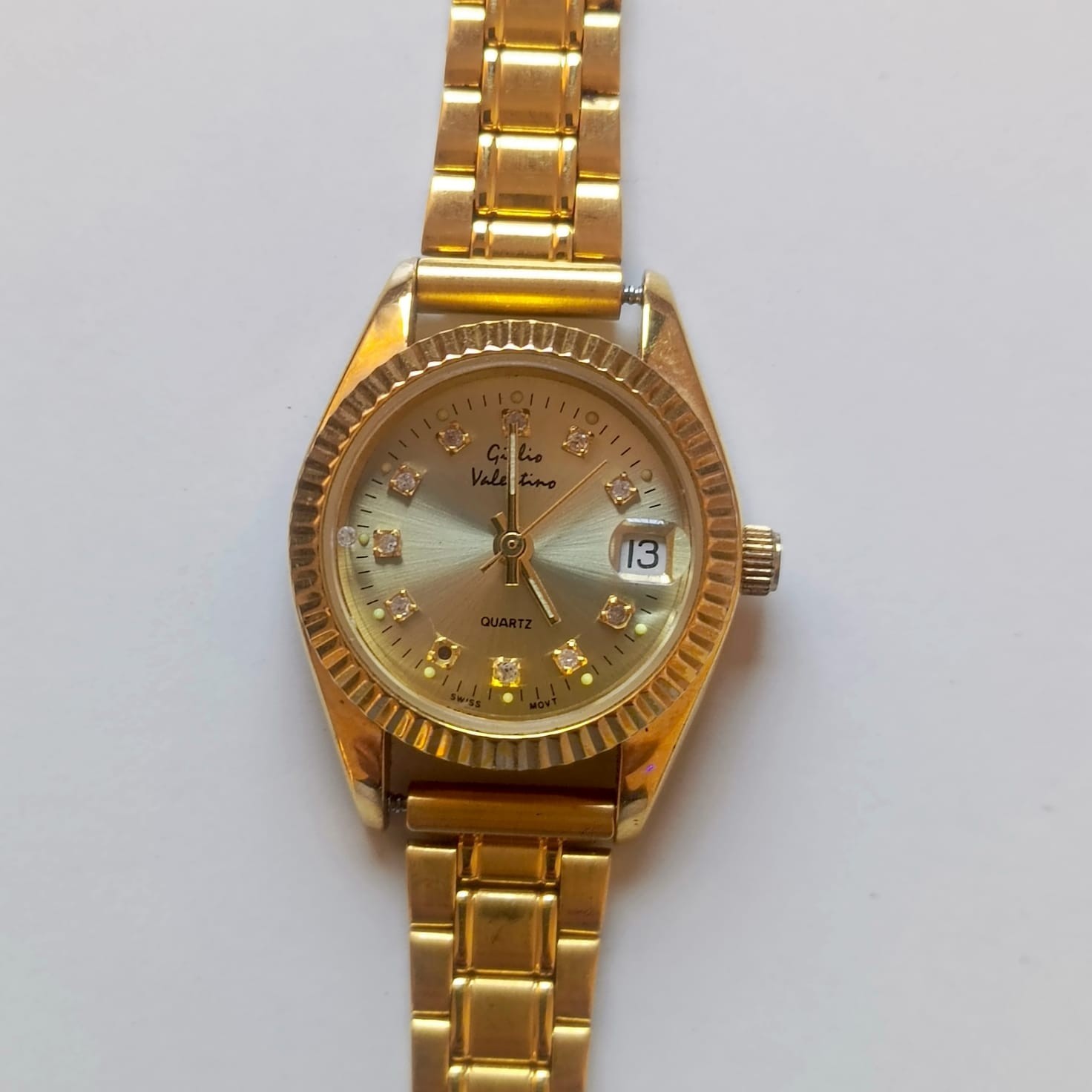 Vintage Giulio Valentino Quartz Watch Gold Tone Diamond Dial Date Datejust Style