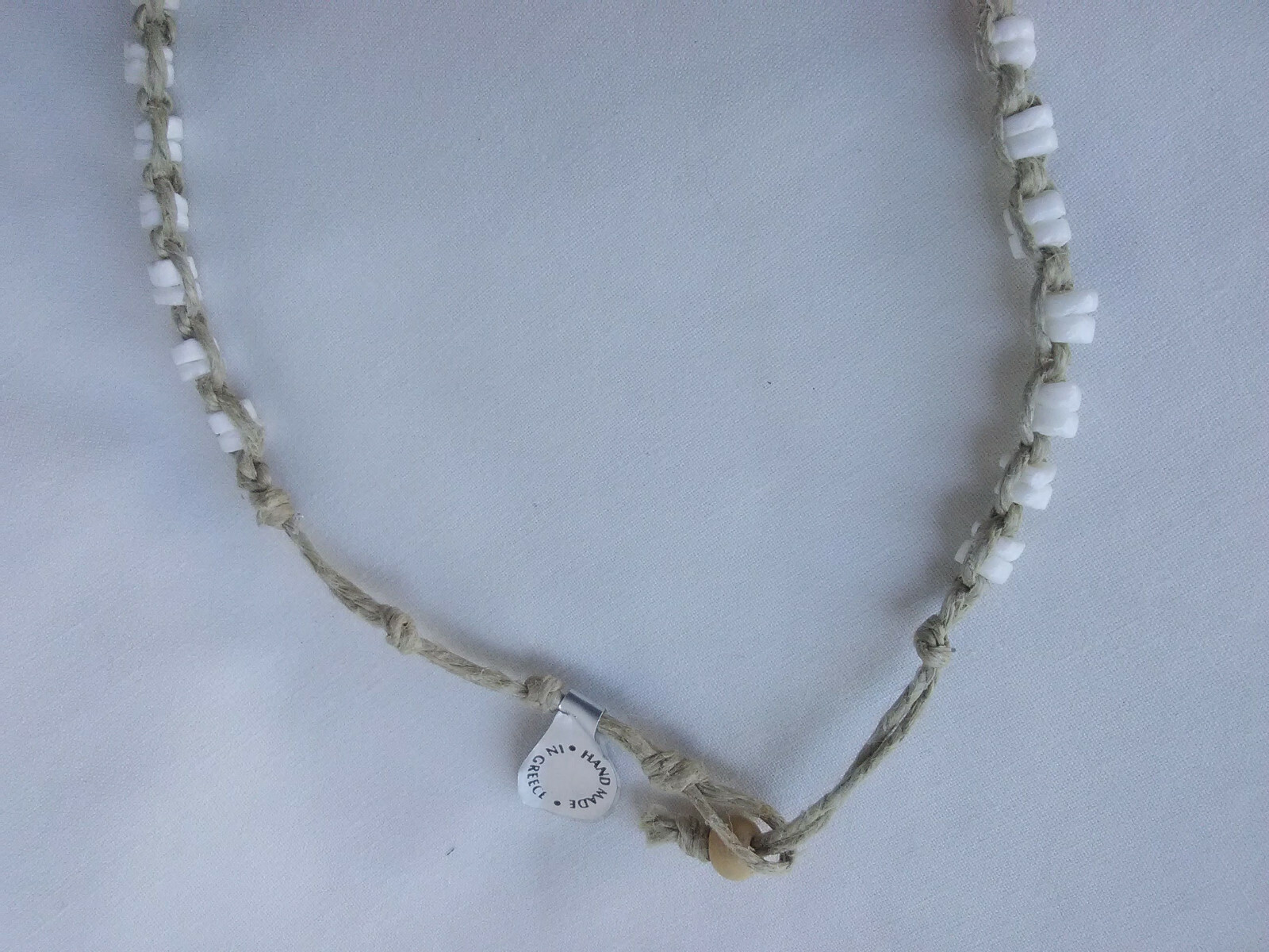 PUKA SHELL HEMP SURFER CHOKER NECKLACE Heishi Braided 17″ US Gift New