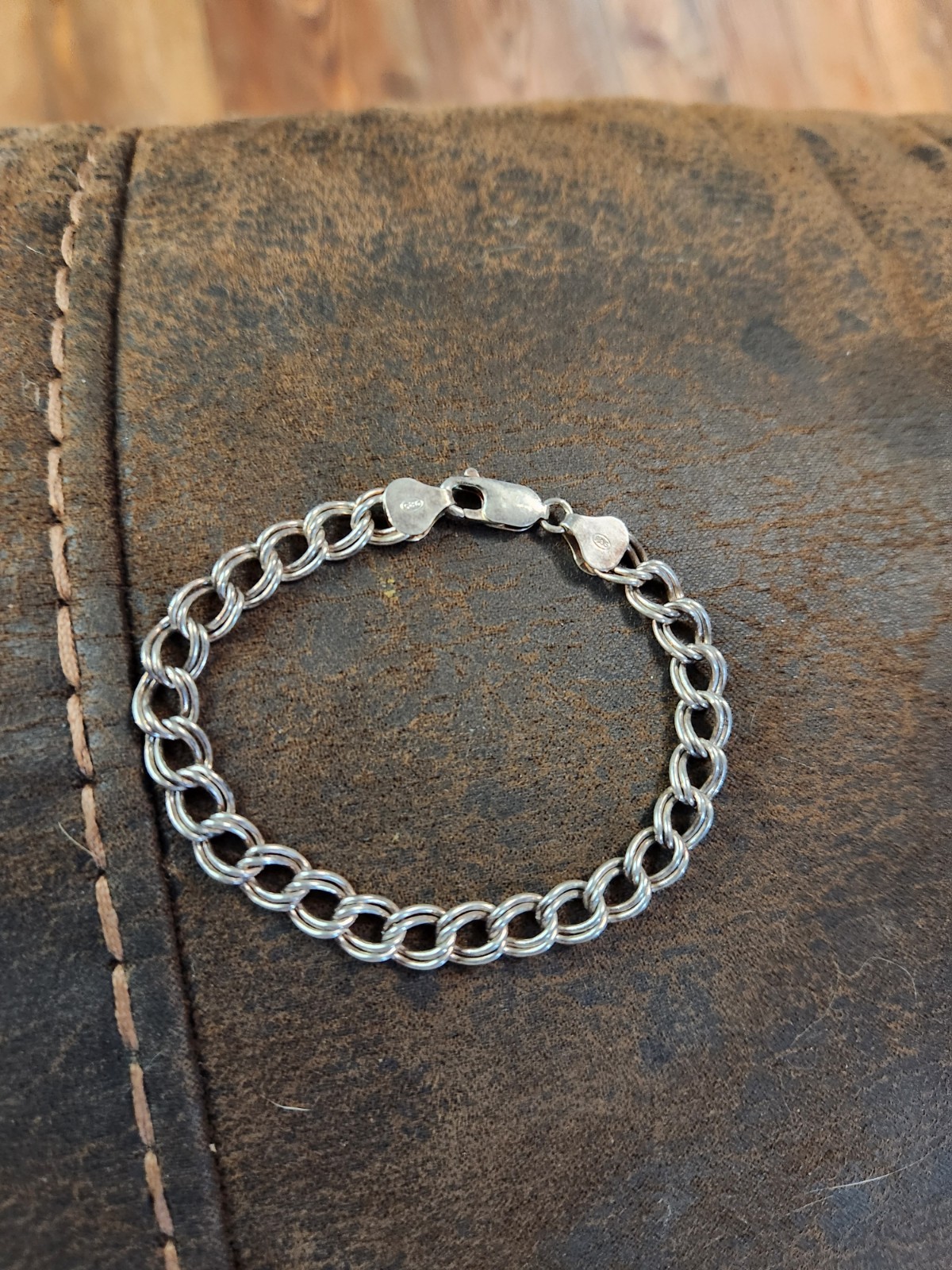 Vintage 925 Sterling Silver Double Link Bracelet Italy 6.75in 9.9g