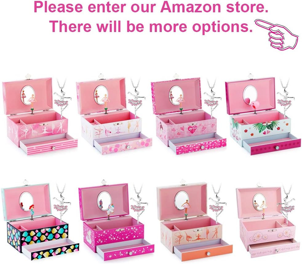 Kids Musical Jewelry Box for Girls with Drawer and Jewelry Set with Ballerina Th