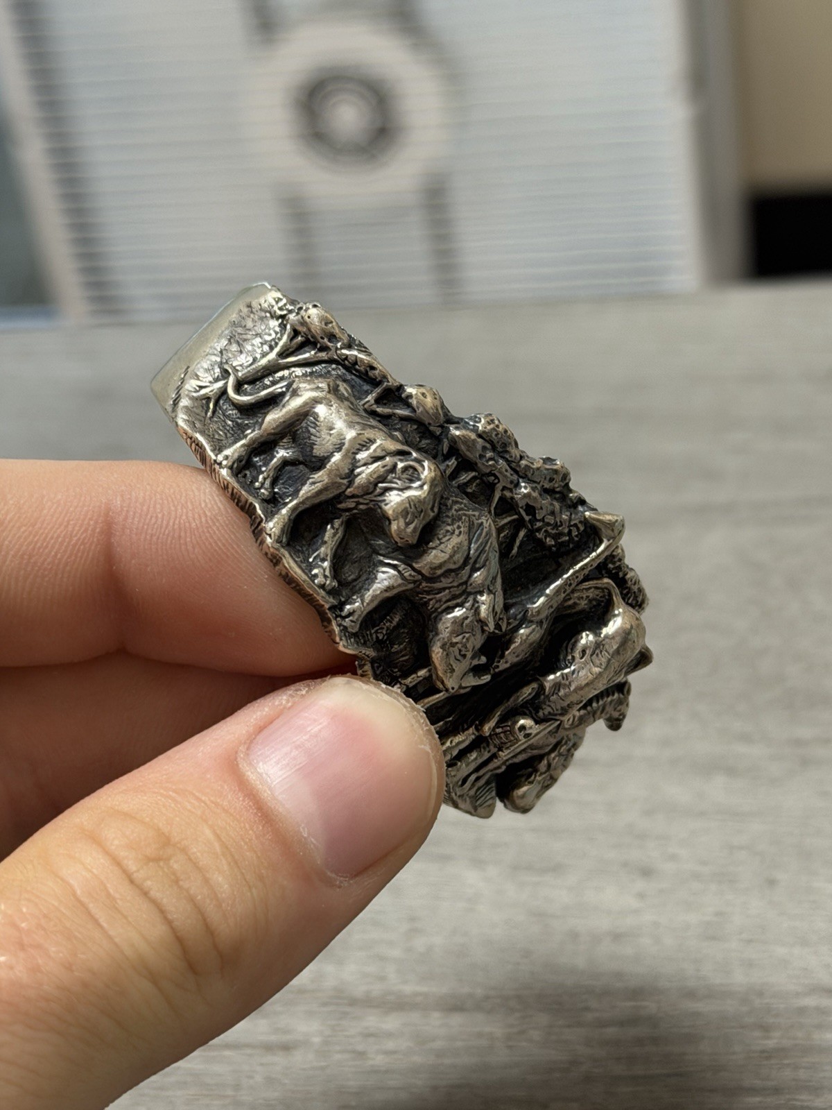 KABANA Sterling African Safari Animals 3D Cuff Bracelet Lion Hippo Gorilla Rhino