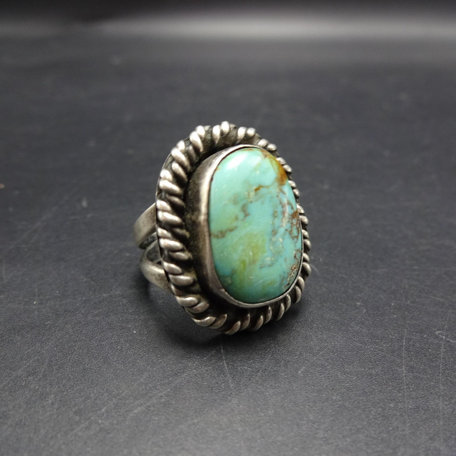 Old 1960s 1970s TURQUOISE Sterling Silver RING size 6.75 Vintage Pawn