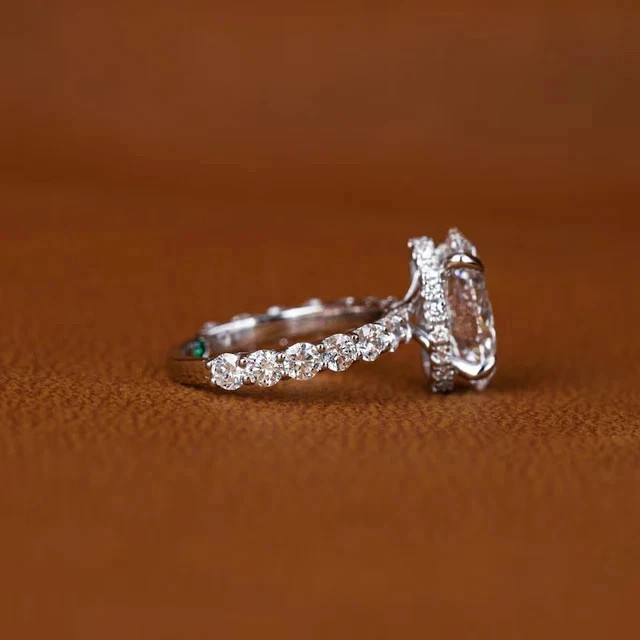 14K White Gold Plated 3.50Ct Real Moissanite Oval Cut Wedding Engagement Ring