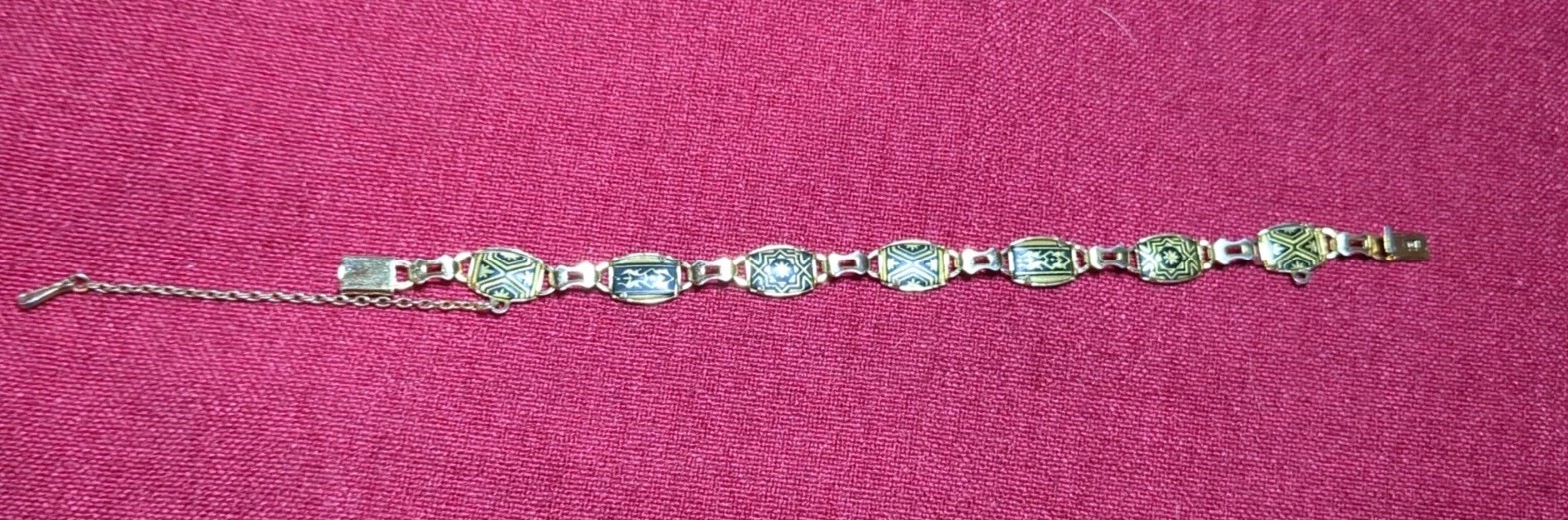 Vintage Midas “ia” Damascene Link Bracelet Black Gold Geometric Toledo Spain 7″