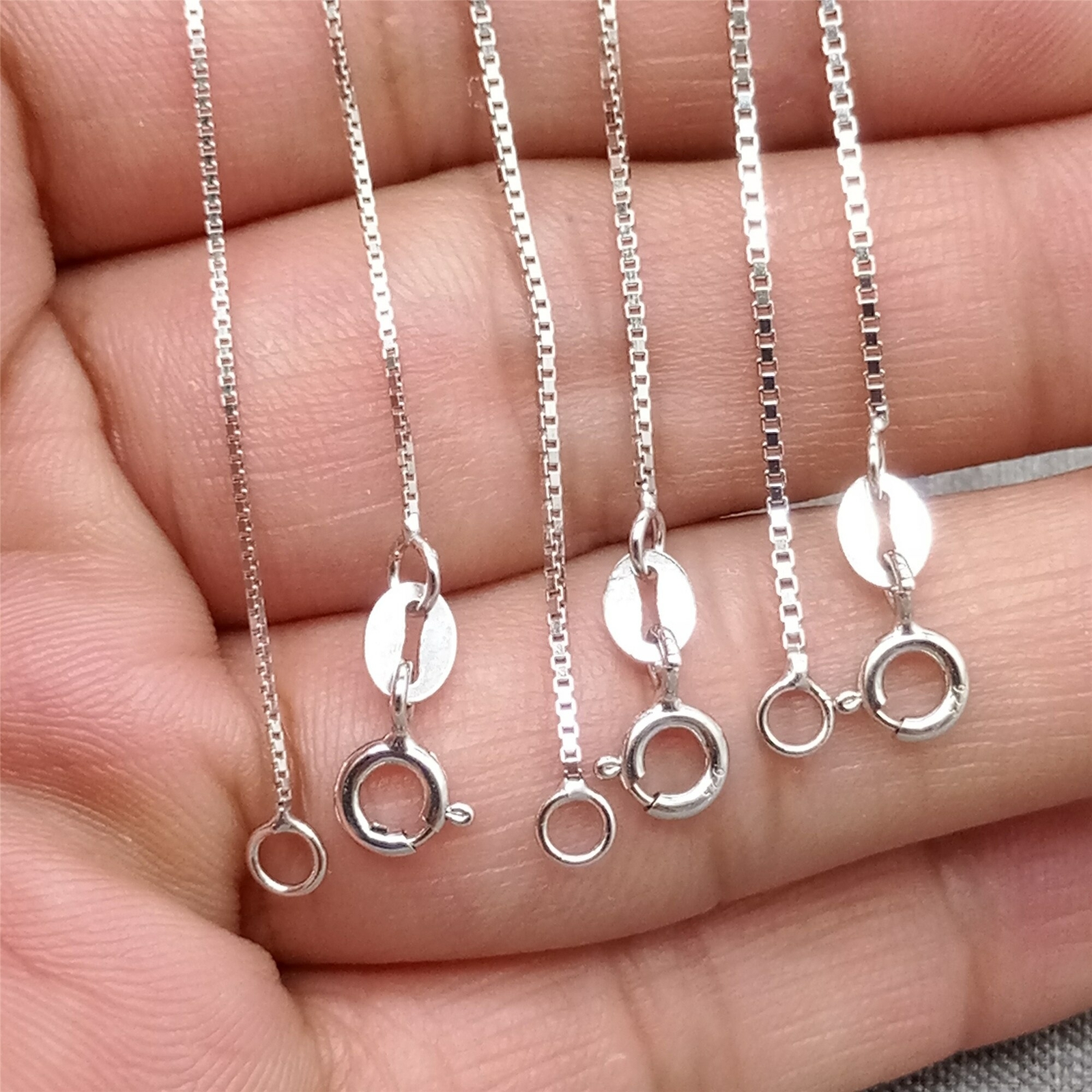 925 Sterling Silver Box Chain Necklace Rhodium Plated 0.65mm 0.8mm 1.0mm 16″ 18″