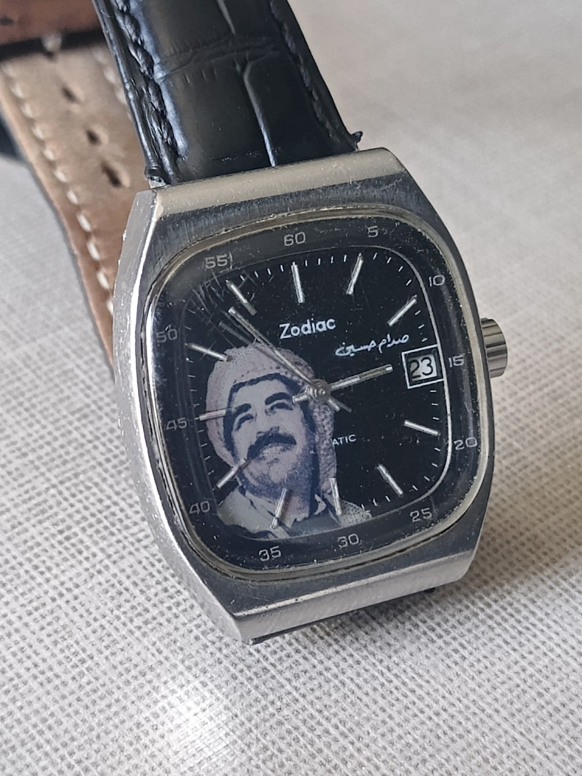 VINTAGE ZODIAC Saddam Hussein Arabic Dial Auto ETA 2879 in ZENITH Steel Case