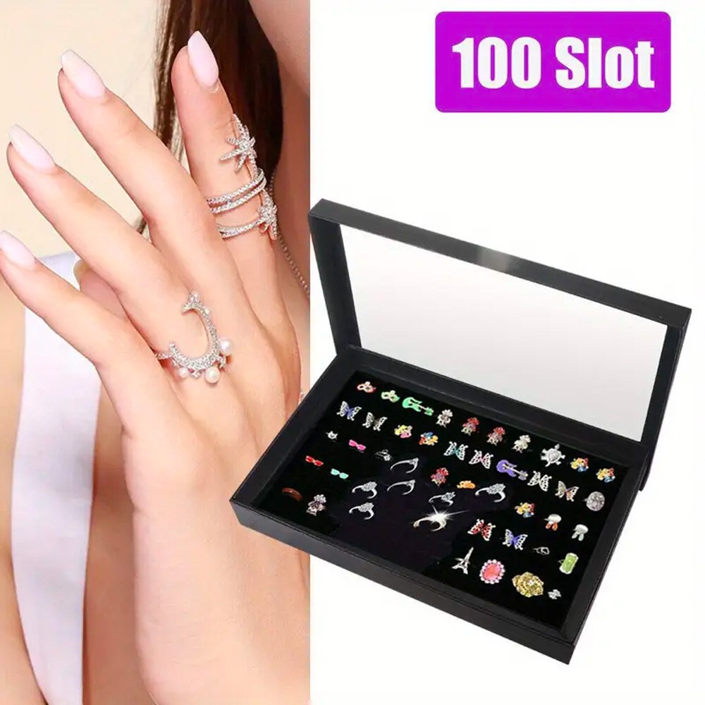 2PCS Jewelry Ring Display Organizer Tray Holder Earrings Storage Boxes 100 Slots