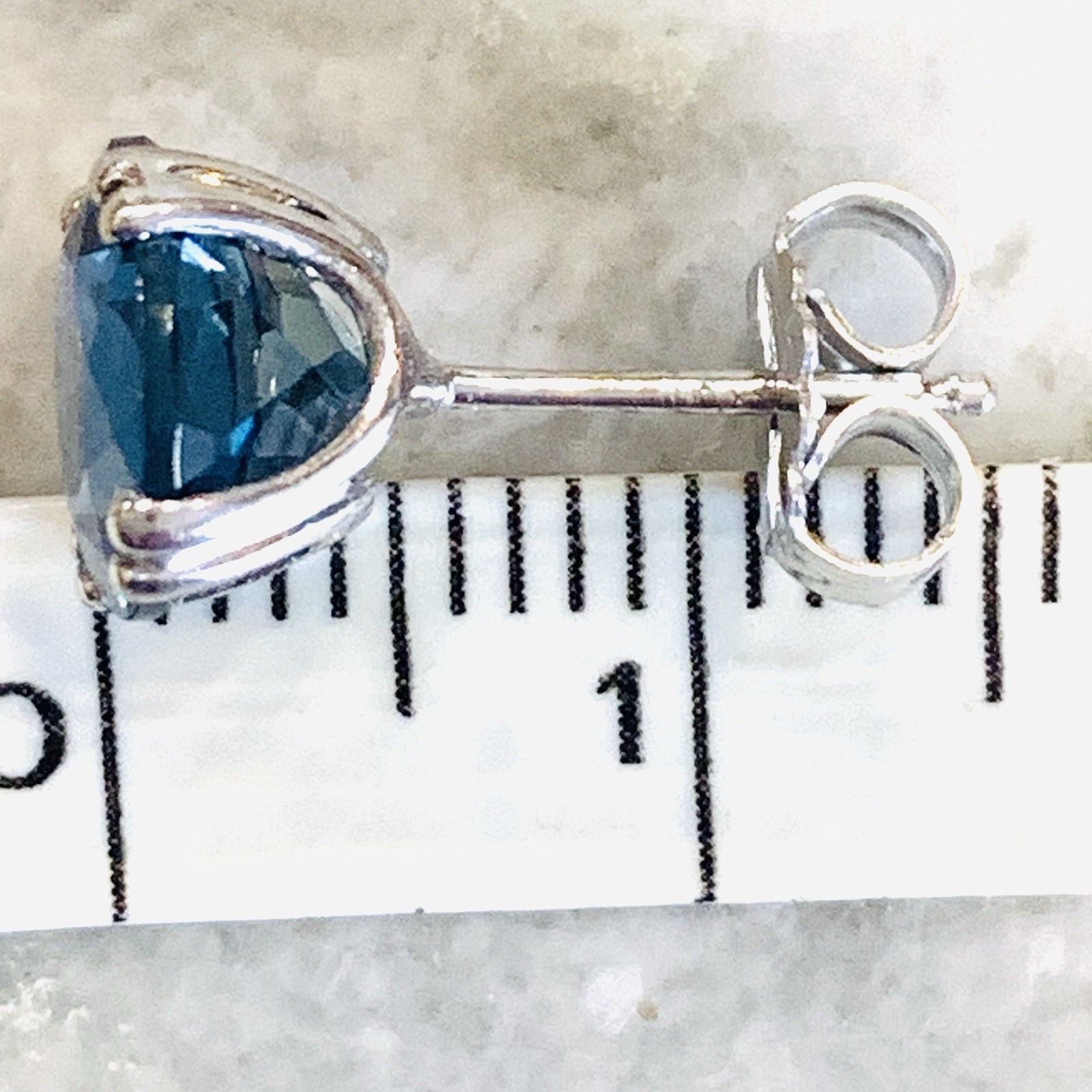 5 Ctw London Blue Topaz Earrings 14k Solid White Gold Stud Natural 1.85gr 8mm