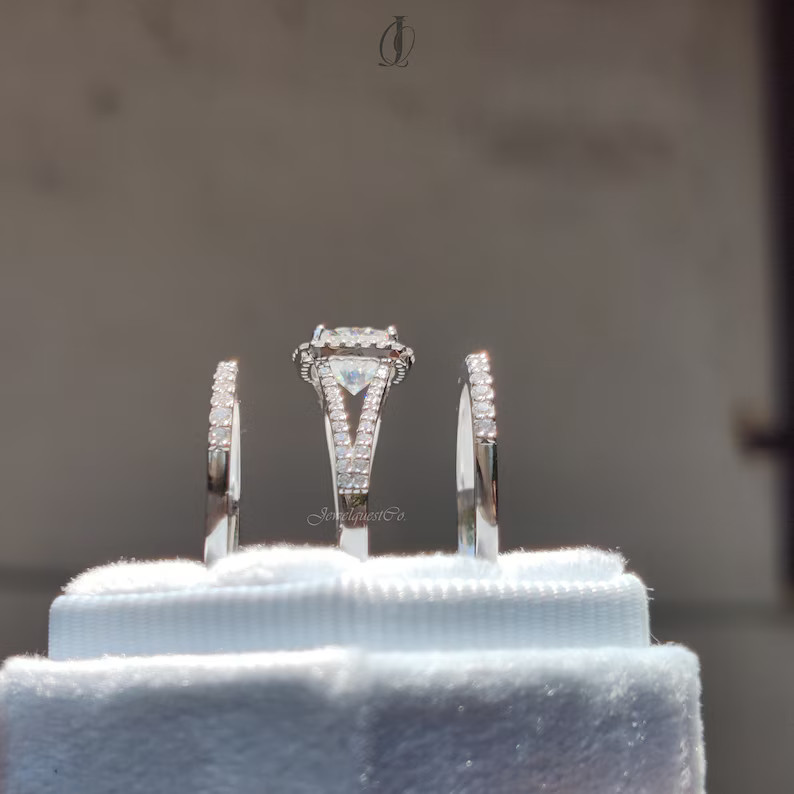 3.60Ct Cushion-Cut EF/VS1 Lab Grown Diamond Engagement Ring Set 14K White Gold