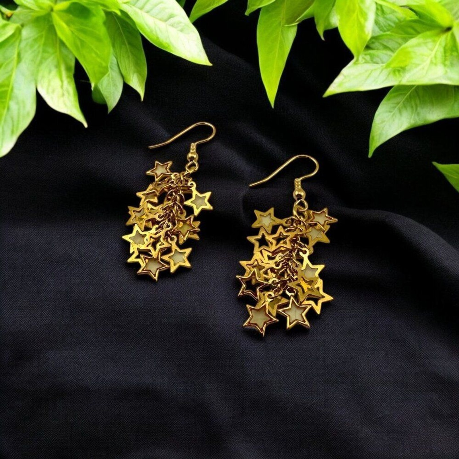 Gold Plated Stars Cluster Earrings Statement Earrings Gold Plated Ear Wire