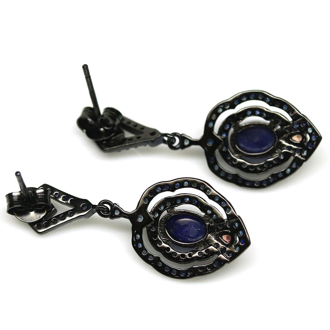 925 Sterling Silver Blue-Orange Sapphire Earrings Black Gold Coated Christmas