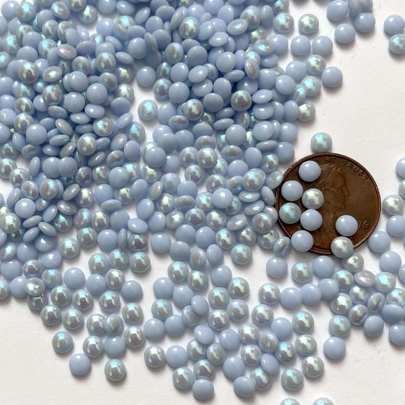 48 Vintage AB Baby Blue Cabochons 4mm Glass West German SS17 Stones C6-52