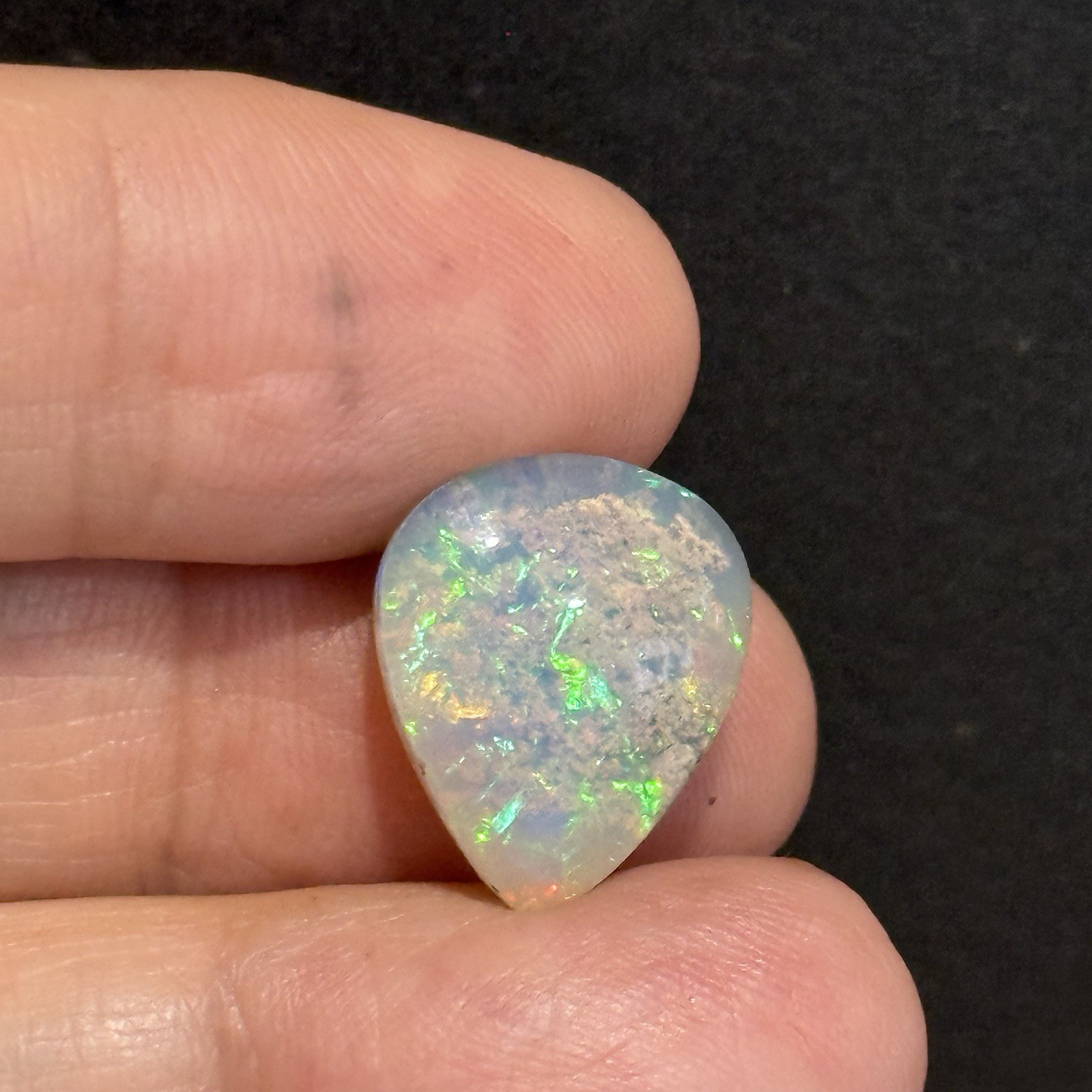 6.85ct 15.2×13.3×6.7mm Fine Galaxy Ethiopian Welo Opal Pear Shaped Cabochon Gem