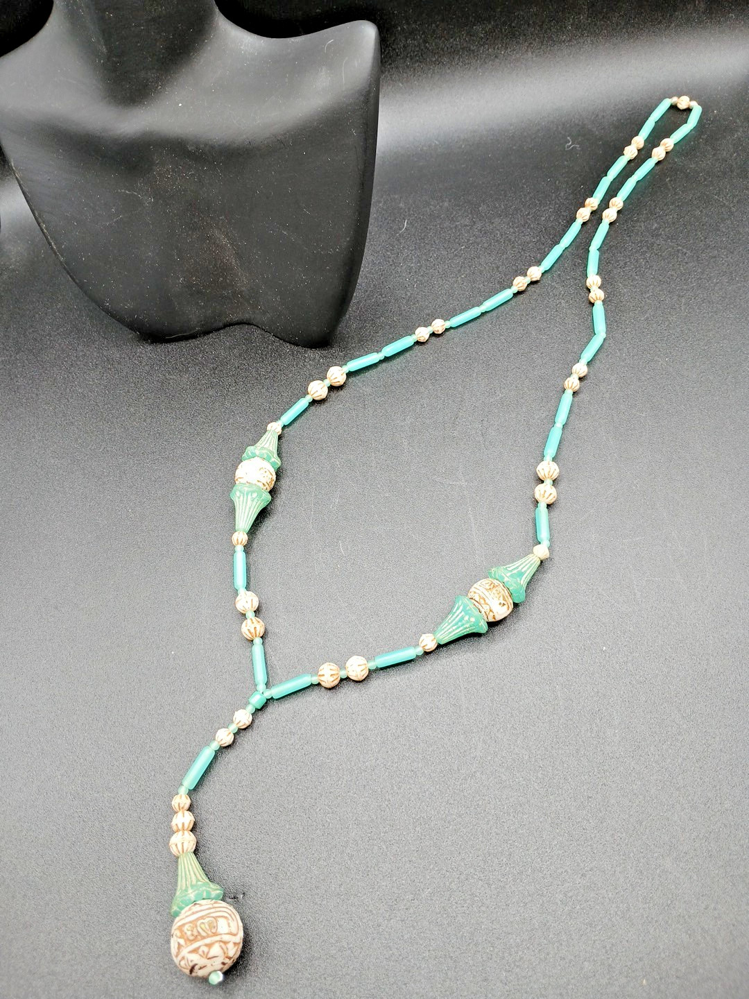 Vintage 20’s LONG Glass Beads Newly Custom Made Necklace Earrings 30in