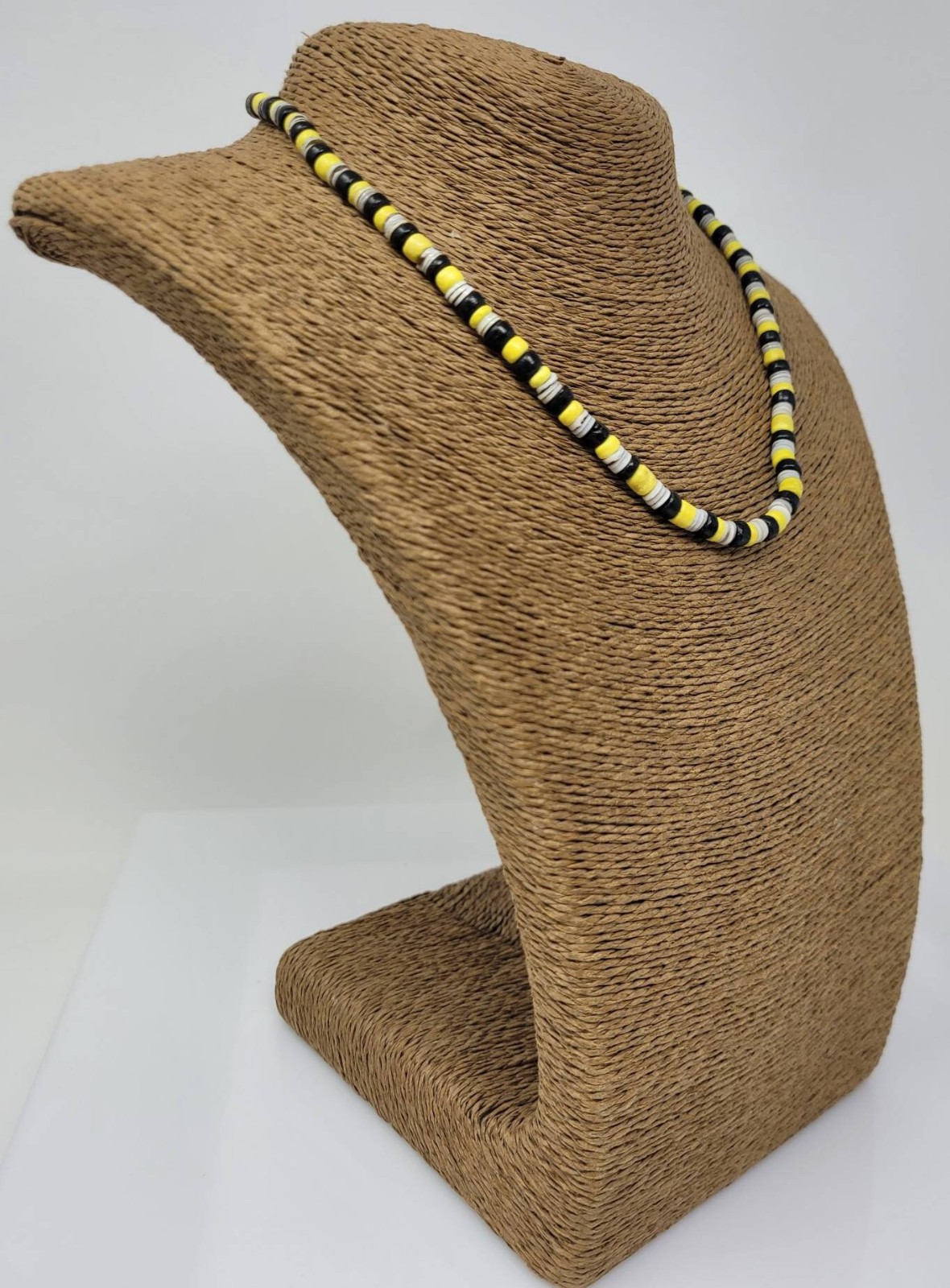 Puka Beaded Necklace Wooden Beads Gray Shell Unisex Black Blue Pink Yellow 16″