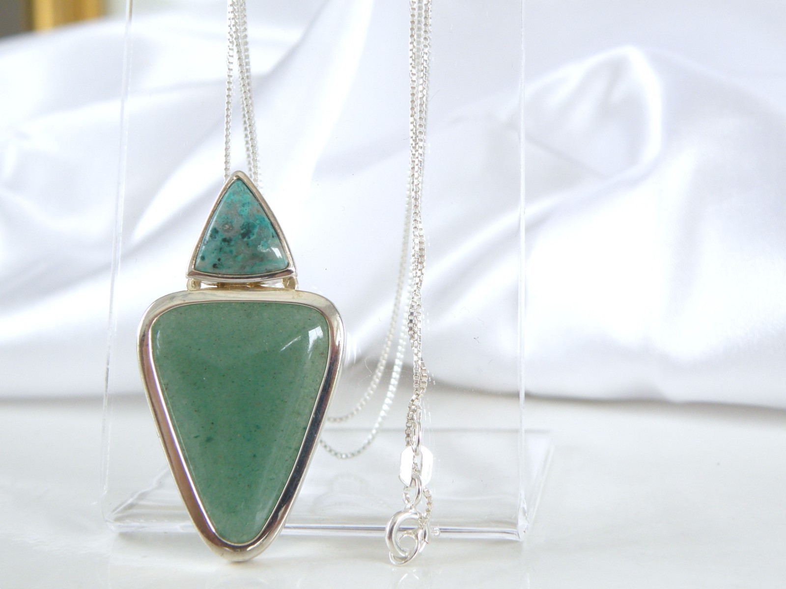 Vintage Sterling Silver 925 Aventurine Modern Slide Pendant Necklace