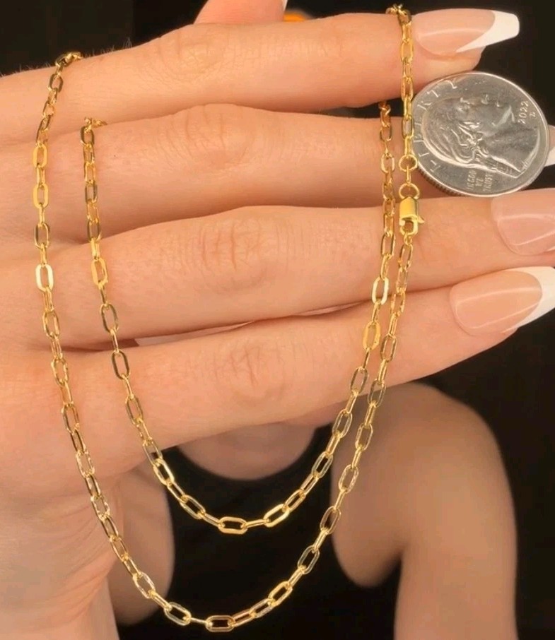 10K SOLID YELLOW GOLD PAPERCLIP Chain Necklace 18″ 2.2mm BSI