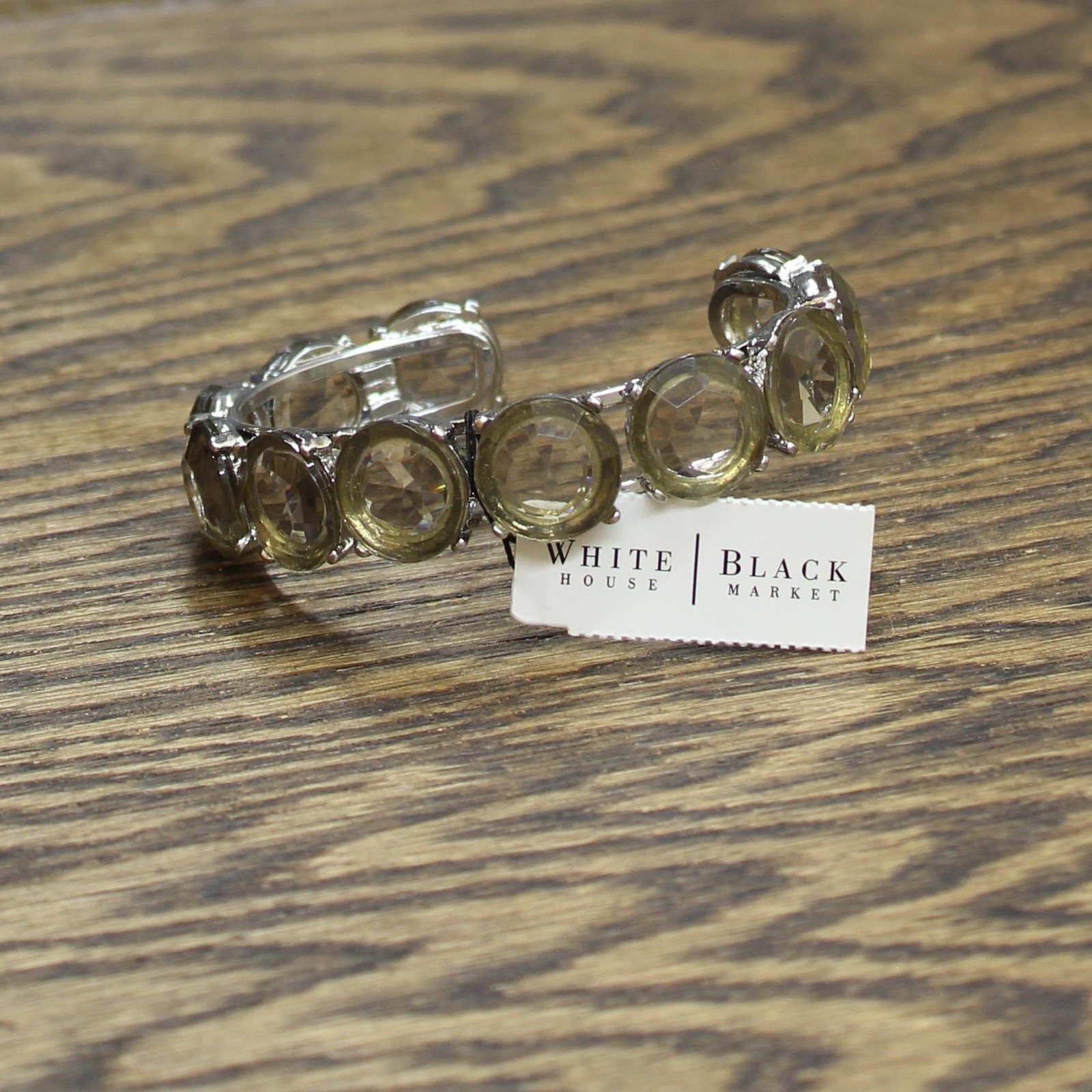White House Black Market Stone Open Cuff Bracelet Silver Gray / Yellow 3″