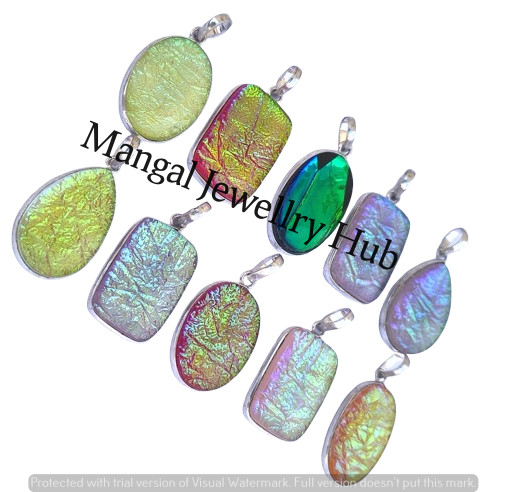 Lot! Dichroic Glass Gemstone 100PC Pendant 925 Sterling Silver Plated Jewellery