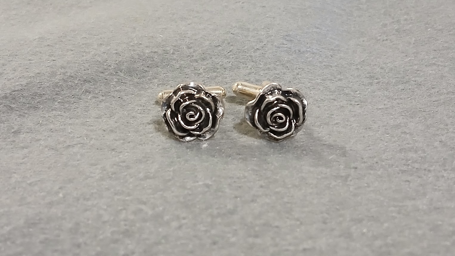 Antique Silver Rose Tie Clip Bar Cufflinks