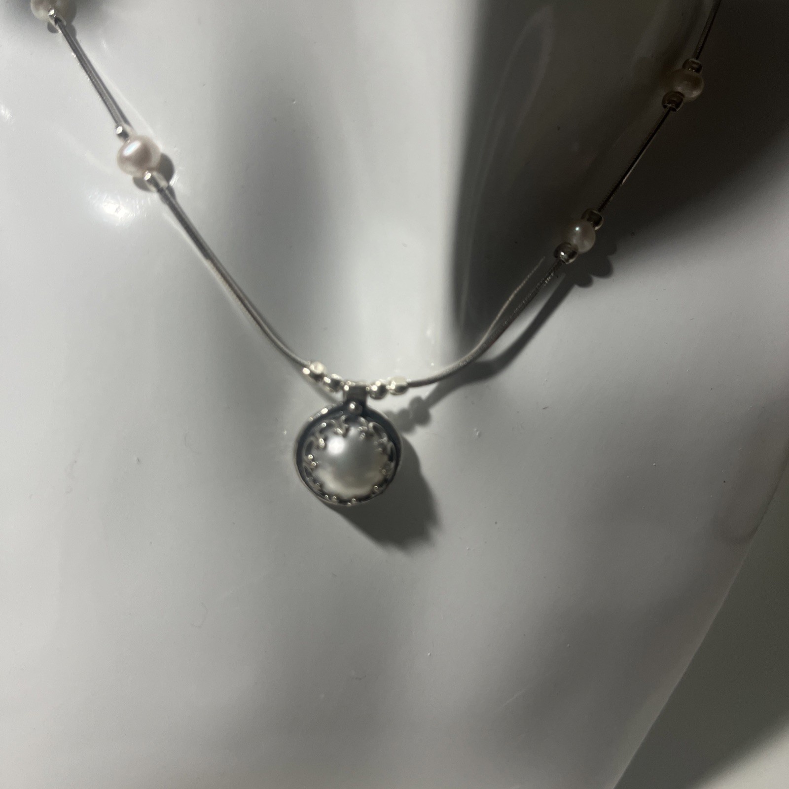 Passage To Israel Sterling Silver 18” Fresh Water Pearl Pendant Necklace NIB