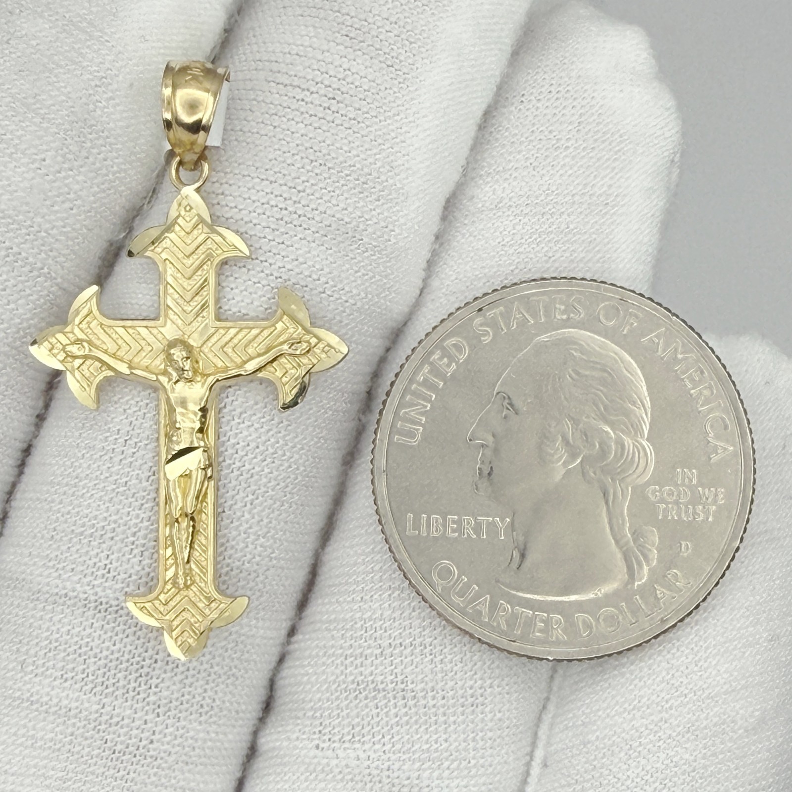 10k Yellow Gold Shiny Unisex Cross Crucifix Religious Charm Pendant Jewelry Gift