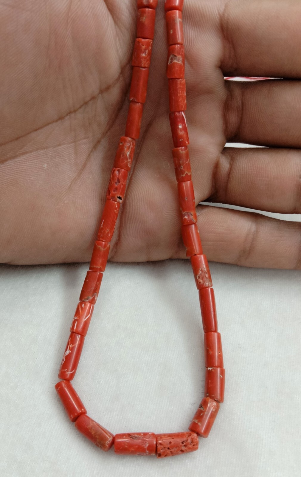 16″INCHES 100%Natural Italian coral pipe Beads.AA quality.Size 4x10mm to 5x10mm.