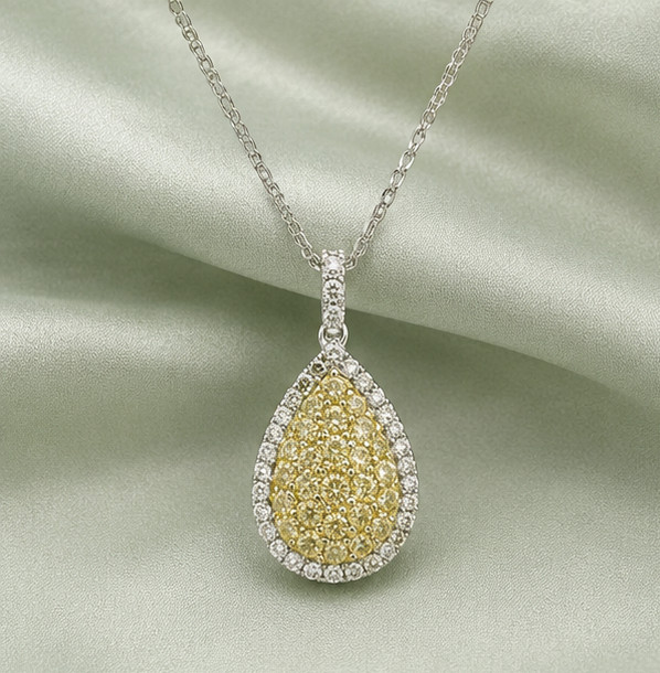 2Ct Round Cut Simulated Citrine Halo Pear Pendant Necklace 14K White Gold Plated