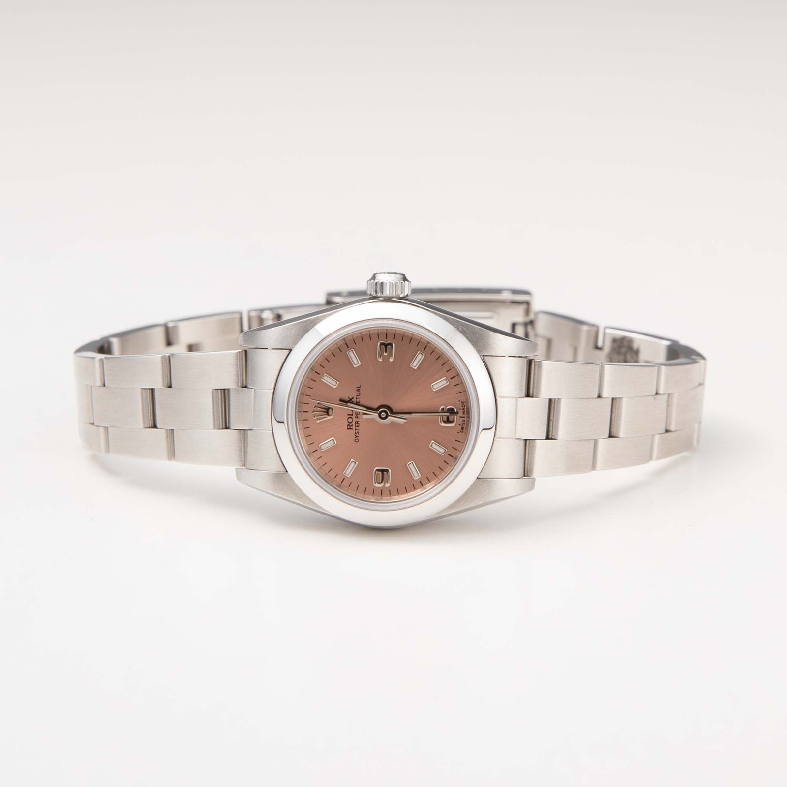 Rolex Watch Oyster Perpetual Smooth Bezel 67180 26mm Salmon Dial BOX & PAPER