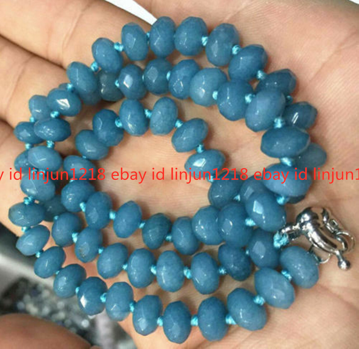 NEW 5x8mm Brazilian Aquamarine Faceted Gemstone Roundelle Beads Necklace 18″