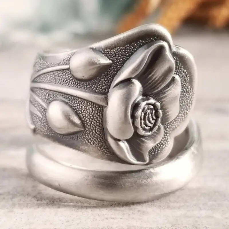Elegant 925 Sterling Silver Charms Unique Fashion Flower Ring One Size Fit All