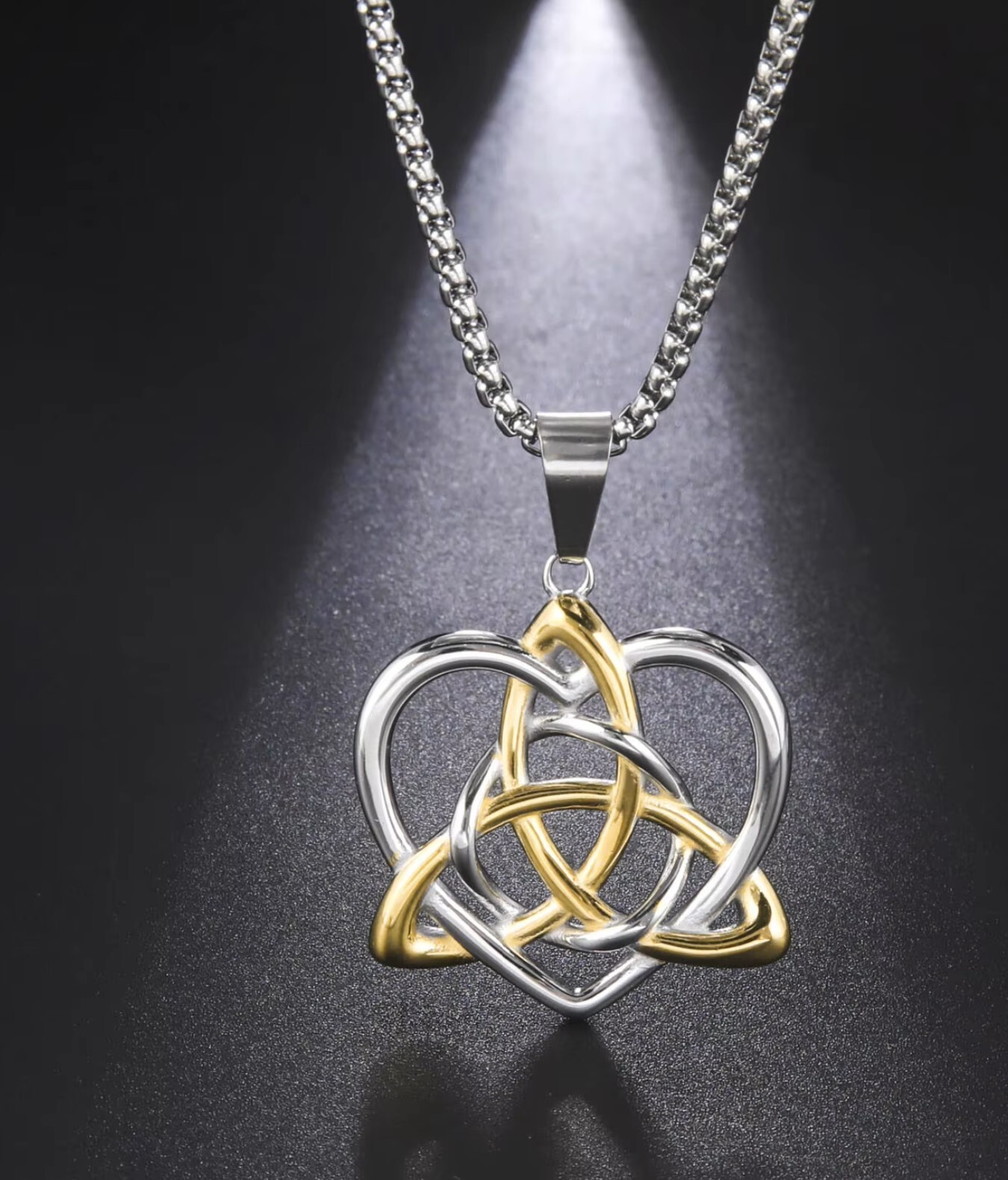 Stainless Steel Triquetra In Heart Necklace with 60 cm (23.6 inch) chain