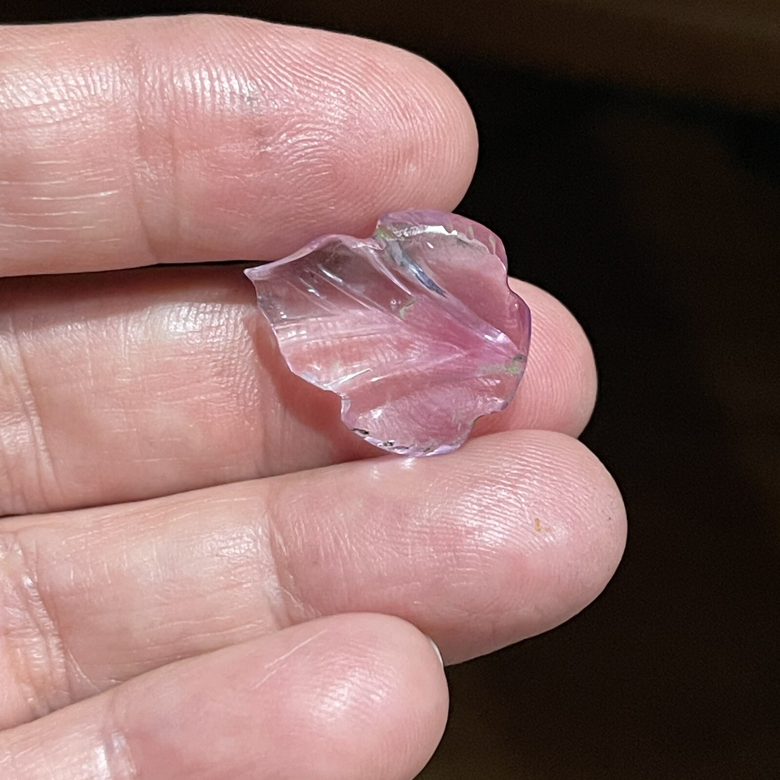 10.7ct 21x17x4.4mm Light Purple Leaf Carved Flat Back Amethyst Cabochon Gem