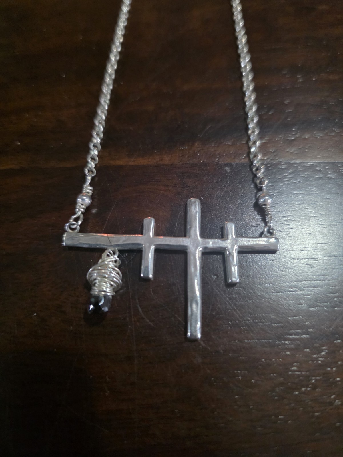 Sterling Silver 925 3 Crosses Necklace 9 Grams Red Stone