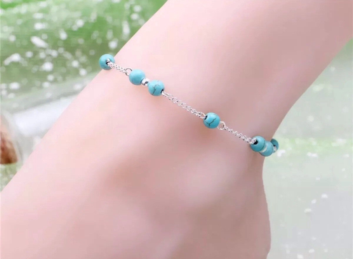Women’s Fashion Jewelry 925 Silver Plated Turquoise Blue Anklet Bracelet 17-2