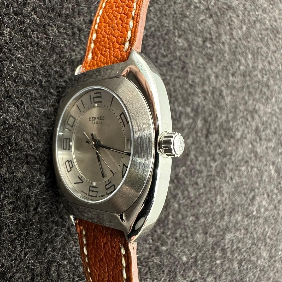 HERMES Wristwatch Espace Quartz Leather Silver Authentic From Japan