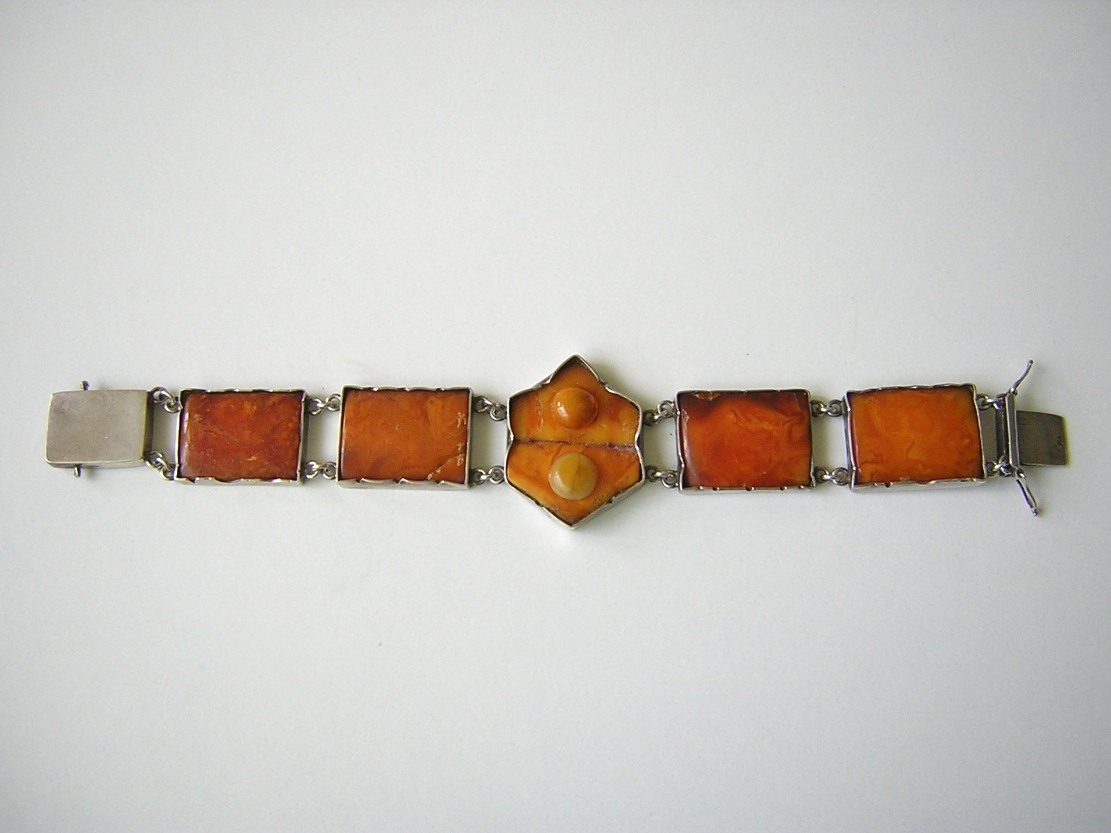900 Silver Bracelet Amber Natural Amber Gingerbread 40.0 G Genuine Old Amber