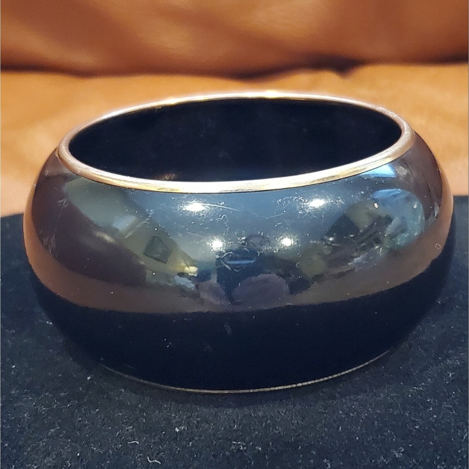 3.5 inch x 3.25 inch Bllack and Gold Metal Bangle Bracelet 2 3/4 inch Opening