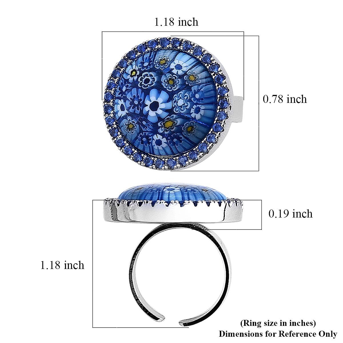 Blue Murano Style Blue Cubic Zirconia Ring ION Plated Yellow Gold 6.00-10.00